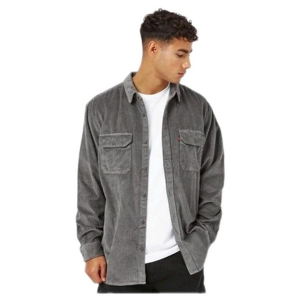 Levi's Jackson Worker Corduroy Overshirt Jacket Button Down Up Pewter Gray Sz L - Picture 2 of 16